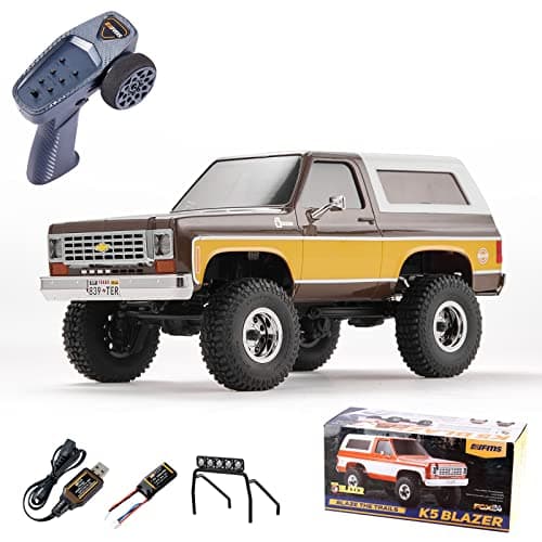 Image of EAZYRC FMS FCX24 1/24 RC Crawler Chevy K5 Blazer Officially Licensed, Mini RC Car Pick Up Truck and SUV 2 in 1, 4WD 8km/h 2 Speeds Switch,Off-Road 4x4 RC Model with LED Lights for Adults (Brown)