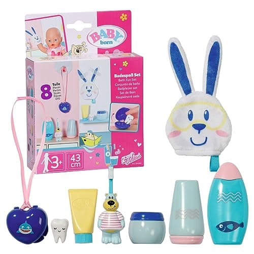 Image of Baby born Bath Fun Set 834282 - 8 Accessories for Dolls up to 43cm - Includes Toothbrush, Wash Cloth, Bottles & More! - Suitable for Kids from 3+