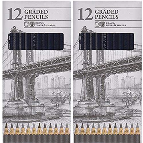 Image of 2 x Pack Of 12 Graded Artist Sketching Pencils Tones & Shades 5H To 6B Assorted