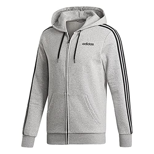 Image of adidas mens Essentials 3-Stripes Regular Fit Training Fleece Track Top Sweatshirt, Medium Grey Heather/Black, XX-Large