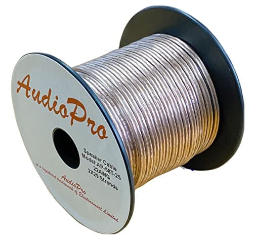 Image of AudioPro Speaker Cable Wire 22 AWG (2 x 29 Strands) Select 25m or 50m Reel Colour White/Clear Transparent HiFi Home Audio Surround Sound etc (25m Reel, Transparent)
