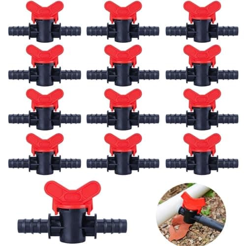 Image of 20PCS Drip Irrigation Switch Valves, Kalolary 1/2" in-Line Ball Shut Off On Valve Barbed Tee Straight Valves for 16mm Tube 1/2 Inch Barbed Gate Irrigation Fittings for Pipe Connection System