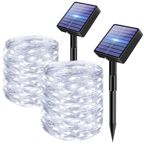 Image of bitjam 2 Pack Solar String Lights Outdoor Garden, Total 30M/98FT 300 LED Fairy Lights Solar Powered Waterproof, 8 Modes Copper Wire Light for Patio Yard Wedding Christmas Party Decor, Cool White