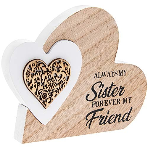 Image of The Leonardo Collection Laser Cut Woodcraft Mini Heart Plaque - Always my SISTER forever my friend