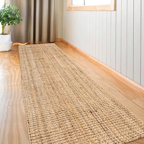 Image of Long Natural Sisal Brown Woven Rustic Sustainable Jute Rug Minimalist Countryside Scandi Style Kitchen Hallway Utility Runner Rug 70cm x 240cm