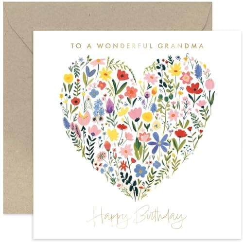 Image of Old English Co. Wonderful Grandma Birthday Card for Her - Floral Heart Painting Gold Foil Card - Cute Birthday Card for Female - Women Birthday Card Gifts - Flower Card | Blank Inside Envelope