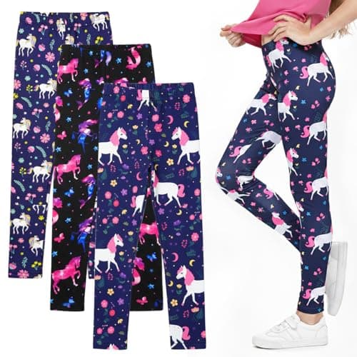 Image of OioTuyi 3 Pack Leggings for Girls, Kids Stretchy Comfortable Leggings, Girls Leggings for Everyday Wear, Little Girls Soft Athletic Pants for 10-11 Years
