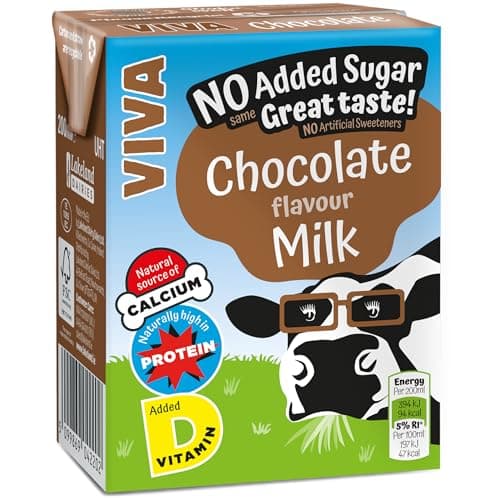 Image of Viva Chocolate Flavoured Milk Drink - 27 x 200ml Cartons - Source of Calcium & Vitamin D - No Added Sugar - Long Life UHT - School Approved