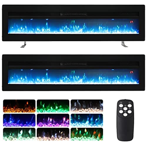 Image of INMOZATA 102cm Electric Fire Recessed Wall Mounted Freestanding Electric Fireplace with Realistic LED Flame Effect, Adjustable Thermostat, Overheat Protection, 900W&1800W (102 cm/40 inch, Black)