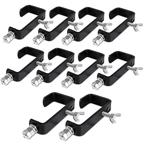 Image of 10x BeamZ CC50B Black G-Clamp Lighting Hooks for Truss Mounting DJ Disco Equipment Stand - Secure Fixture Clamps 30kg Load Capacity, Fits Poles up to 50mm Diameter