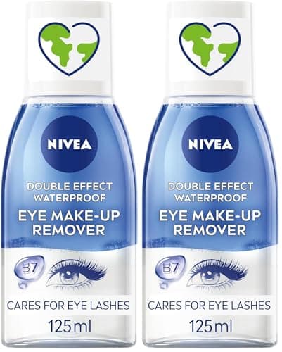 Image of NIVEA Double Effect Waterproof Eye Make-Up Remover (125ml), Daily Use Face Cleanser for Make-Up and Mascara with Cornflower Extract and Biotin (Pack of 2)