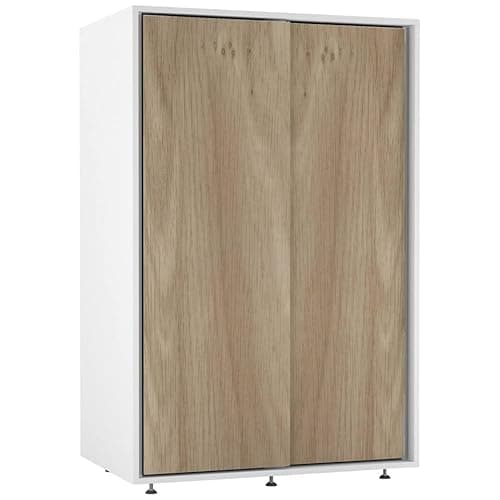 Image of URBNLIVING 120cm 2 Sliding Door Wardrobe, Freestanding Bedroom Closet with Hanging Rail & Durable Feet, Engineered Wood Storage Cupboard for Kids Room, Nursery or Small Spaces