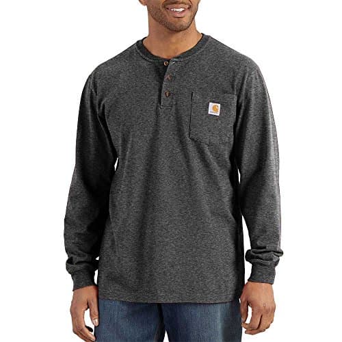 Image of Carhartt Men's Loose Fit Heavyweight Long-Sleeve Pocket Henley T-Shirt, Carbon Heather, XL