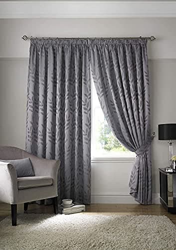 Image of Tivoli, Silver Lined Curtains, Trailing Leave Floral Jacquard Design, Pencil Pleat Curtain Pairs, 90" x 108"