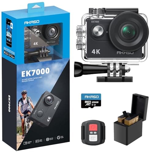 Image of AKASO EK7000 4K30FPS Action Camera with 128GB microSDXC Memory Card - 20MP Ultra HD 170 Degree Wide Angle Waterproof Underwater Camera with Accessory Kit