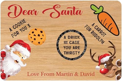 Image of 1stclassgifts Personalised Christmas Eve Plate/Tray/Board Dear Santa Xmas Kids Children's Treat Selection of Colours Available (UV Printed) (Light Wood)