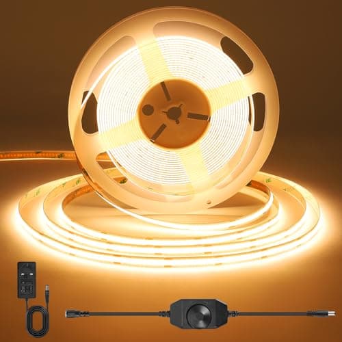 Image of ACELUMO COB LED Strip Lights 3m with Dimmer, 3000K LED Strip Warm White with Power Supply, CRI 92+, 8mm Width, Dimmable Strip Lights for Adding Warm and Cosy Atmosphere to Home Decor