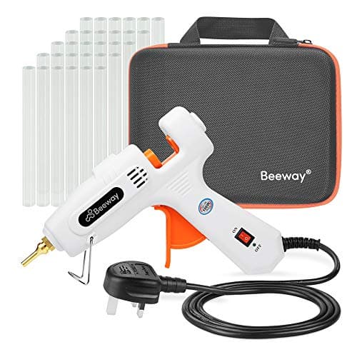 Image of BEEWAY Hot Glue Gun 100W - inc. 30 Pack 11.2mm x 150mm Glue Sticks, Extra Long Copper Nozzle, Compact Storage Carrying Case - Professional