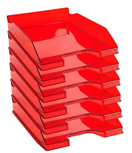 Image of Exacompta - Ref. 113224D - set of 6 COMBO MIDI letter trays - dimensions 34.6 x 25.5x 6.5 cm - for A4 + format documents - Glossy transparent carmine red color