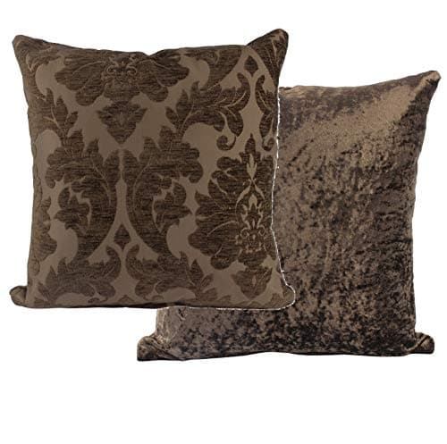 Image of Emma Barclay Damask - Luxury Chenille Jacquard Cushion Cover in Chocolate - 17x17 (43x43cm)