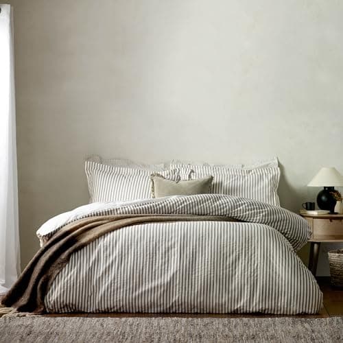Image of furn. Yard Hebden 100% Cotton Stripe Duvet Cover Set – Reversible Striped Bedding (Mole, Double)