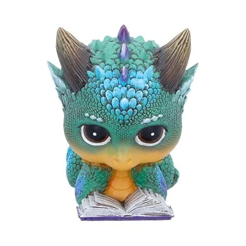 Image of Nemesis Now Kindle Mini Dragon Figurine 7.4cm - Cute Reading Dragon Statue, Hand-Painted Resin Fantasy Collectible, Book Lover Desk Decor, Magical Shelf Ornament