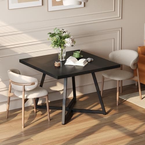 Image of APICIZON Dining Table, Small Kitchen Table for 4, 80x80 cm Space Saving Dinning Table, Modern Coffee Table for Apartment, Wooden Square Dinner Table, Black
