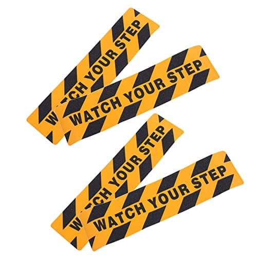 Image of BUGUUYO 4pcs Black Caution Sticker Non-slip Floor Safety Grip Tape with Strong Adhesion and Sliding Resistance Pet Material for Stair Steps and Walkways