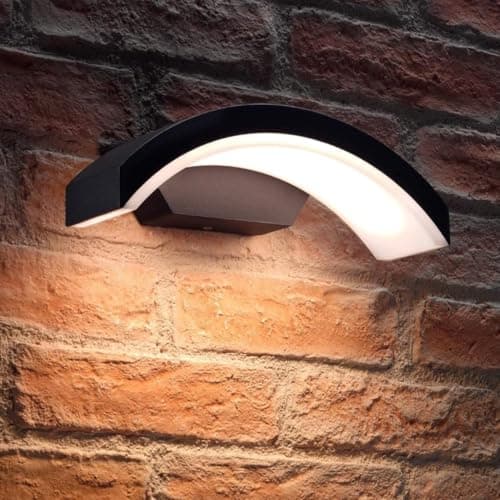 Image of Auraglow Integrated LED Outdoor Wall Light Fixture Lamp in Modern Weatherproof (IP54) Black Arch Design – for Porch, Gardens or Driveways