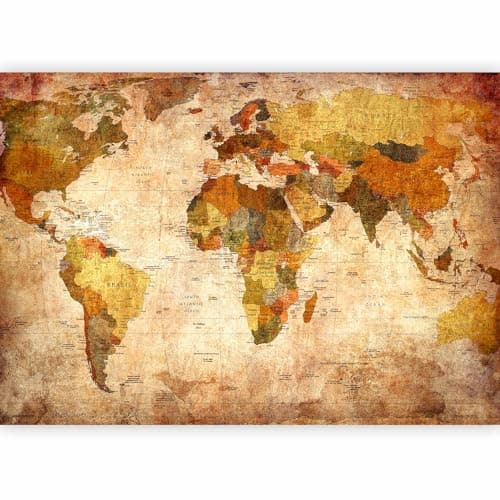 Image of murando - Photo Wallpaper Vintage 350x256 cm / 137.8" x 96.5" - Non-Woven Premium Art Print Fleece Wall Mural Decoration Poster Picture Design Modern - Colorful World Map Earth Oceans k-A-0315-a-a