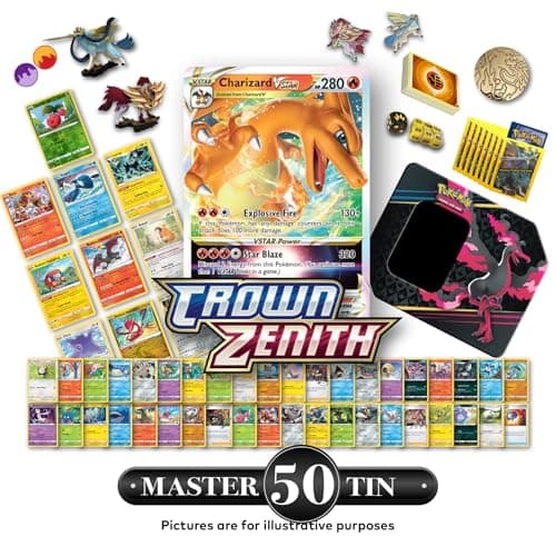Image of Limited Edition Pokemon Crown Zenith Mystery Tin - 50x CZ cards incl. 10x CZ Holos | 1x Ultra Rare Crown Zenith Card | Large Tin, Figures, Card Sleeves, Dice, Counters + more! | By Poke Bruvs