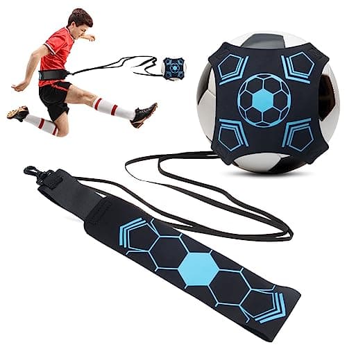 Image of Hoedia Football Kick Trainer Soccer Training Aid Belt Solo Close Control and Skills Practice Waist Belt Hands Free Fits Ball Size 3, 4, and 5 (Aqua Blue)
