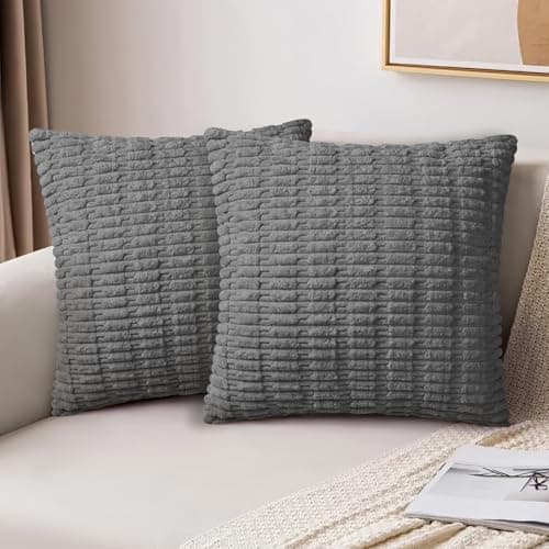 Image of AUAUY Corduroy Cushion Covers, 45 x 45 cm Pack of 2 Super Soft Corduroy Dark Grey Cushion Covers, Decorative Modern Pillow Covers Soft Pillowcase Cushions for Home Spring Decor Sofa Couch-Wheat Type