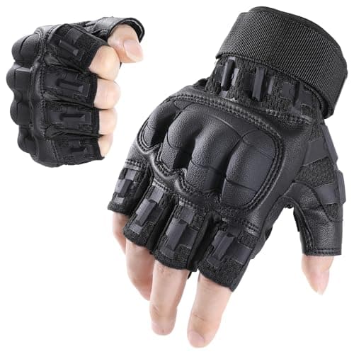 Image of WTACTFUL Fingerless Gloves for Men Airsoft Paintball Bike Cycling Motorcycle Motorbike Hunting Hiking Work Outdoor Half Finger Gloves Black L