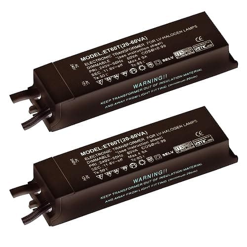 Image of Black Finish 12V Low Voltage 20W - 60W Rated Electronic Dimmable Transformer for Halogen Lights Lamps Bulbs IP20 Rated - Pack of 2
