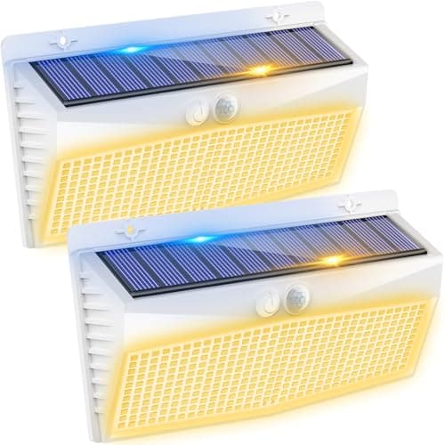 Image of Peasur Solar Lights Outdoor Garden, White Frame/Warm White 368LED Super Bright Solar Security Lights Outdoor Motion Sensor with 3 Modes, Outdoor Lights Waterproof-2Pack