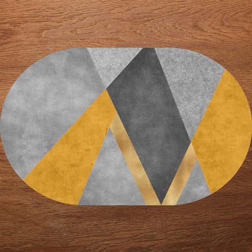 Image of Rururug Area Rugs Living Room Bedroom Carpet, Golden Yellow, Ochre Yellow, Black Grey White Geometric Design Modern,Yellow,Oval 110 X 200 Cm