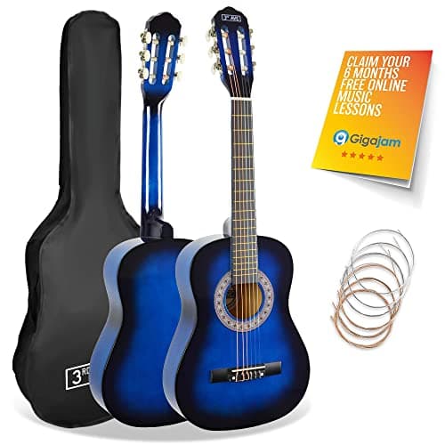 Image of 3rd Avenue 1/2 Size Kids Classical Guitar Spanish Nylon String Beginner Pack Bundle - 6 Months FREE Lessons, Bag, Strings – Blue