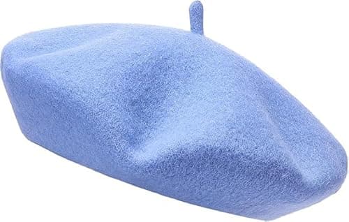 Image of COSHAL® Adult Wool Beret Hat Men Women French Style Hat Plain Classic Color Beret's Hat's Unisex Soft Warm Outdoor Vintage Artist Beret Hats Women Accessories (Sky Blue)