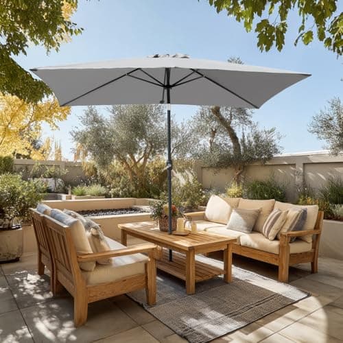Image of Green Bay 2x3m Patio Outdoor Umbrella Wind up Garden Parasol Sun Shade Aluminium Crank Tilt Mechanism (Grey)