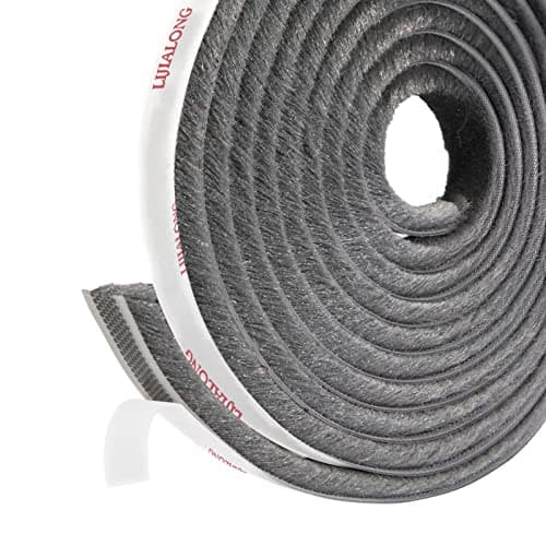Image of fowong Draught Excluder for Doors, Windows Brush Seal Weatherstrip 4.9m(L) x 9 mm(W) x 9mm(T) Insulation Tape Draught Excluder for Door, Air Stopper for Sliding Window- Grey