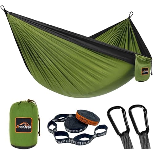 Image of AnorTrek Camping Hammock, Super Lightweight Portable Parachute Hammock with Two Tree Straps Single or Double Nylon Travel Tree Hammocks for Camping Backpacking Hiking
