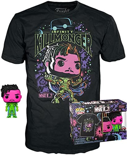 Image of Funko Pop! & Tee: What If - Killmonger - Extra Large - (XL) - Anything Goes - T-Shirt - Clothes With Collectable Vinyl Figure - Gift Idea - Toys and Short Sleeve Top for Adults Unisex Men and Women
