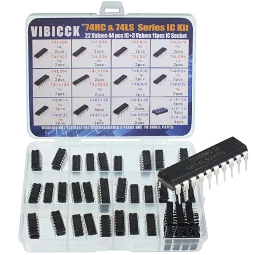 Image of VIBICCK 55Pcs 22 Types 74HC and 74LS Series Logic IC Assortment Kit & IC Socket, Logic IC Series Shift Output Registers、Transceiver、Decade Counters、Multiplexer/Decoders、Hex Inverters IC chip