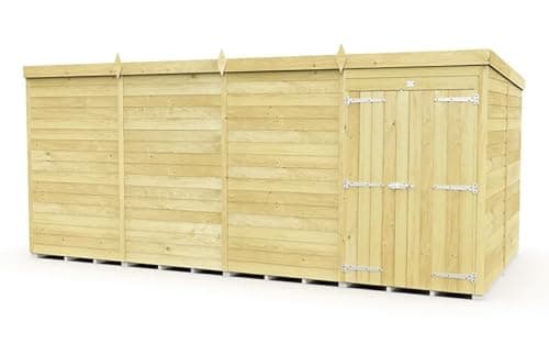 Image of Buttercup Farm 16 x 8 Feet Pent Shed - Double Door Without Windows - Wood - L231 x W474 x H201 cm