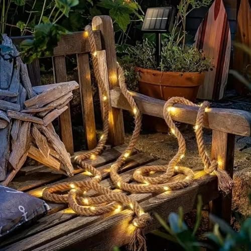 Image of Ciskotu Fairy Rope LED Lights, 60 LEDs String Light Warm White, Waterproof Summer Decoration Sea Christmas Lighting for Decoration Outdoor Garden Patio Balcony 3m (30mm Thick Beige Cotton Rope)