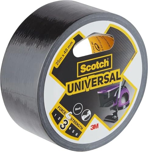 Image of Scotch Universal Duct Tape, Black - 1 Roll, 25 m x 48 mm, Indoor Use, Strong Adhesive, Durable, Waterproof for Long-Lasting Repairs
