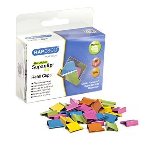 Image of Rapesco CP15040M Supaclip 40 Refill Clips, Assorted Colours, Pack of 150