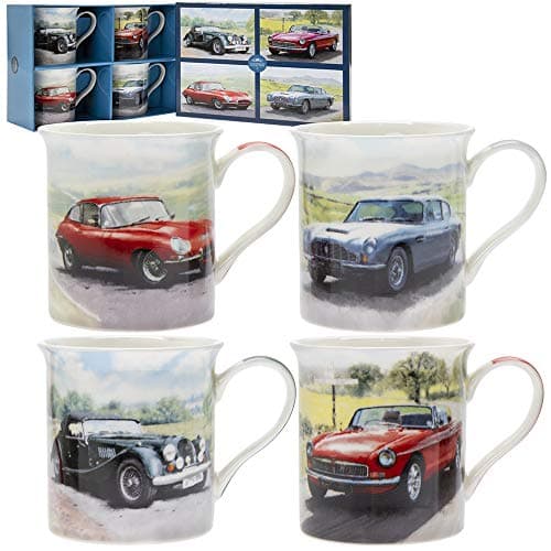 Image of Lesser & Pavey Classic Cars Mugs Set of 4 | Ceramic Coffee Mugs Set for Home or Work | Premium Design Mugs Set for All Occasions | Lovely Mugs for Tea, Coffee & Hot Drinks