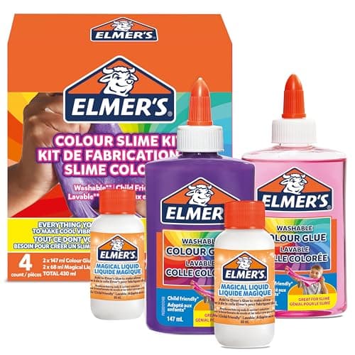 Image of Elmer's Colour Slime Kit | Slime Supplies Include Washable Colour PVA Glue | Assorted Colours & Magical Liquid Slime Activator | Washable & Kid Friendly | 4 Count